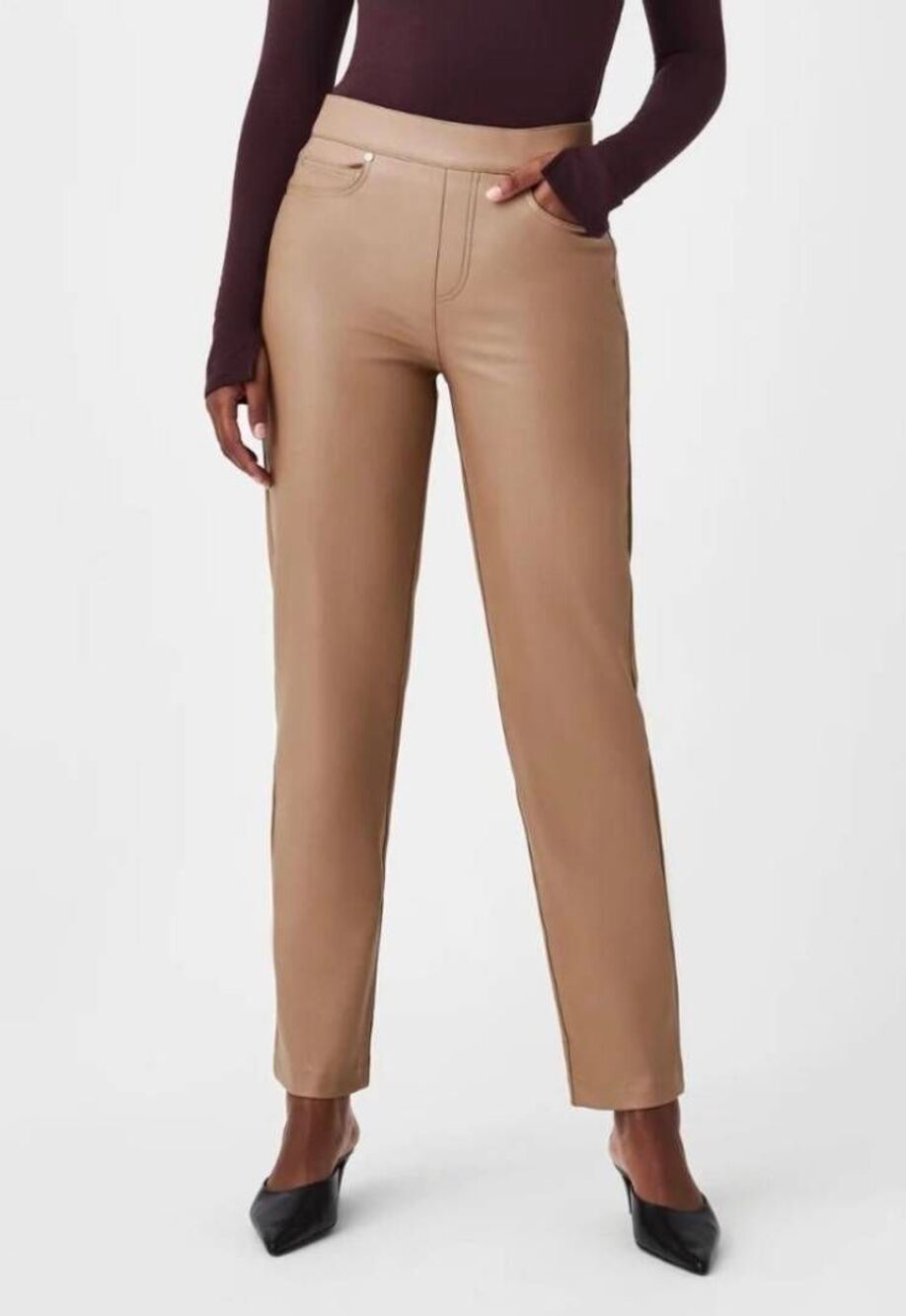 Spanx Slim Straight Faux Leather Coffee Pants Size XL